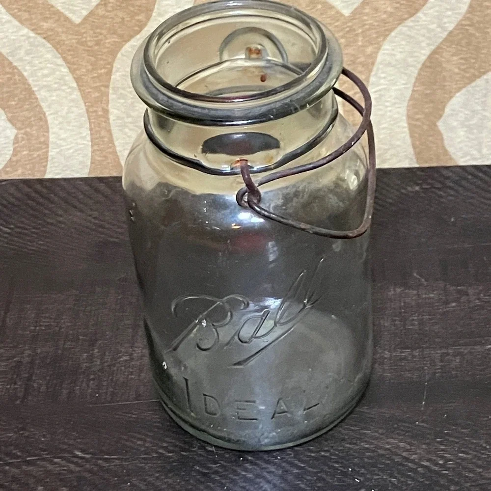 Ball Ideal Mason Jar Vintage Clear Glass Wire Bail Closure Antique